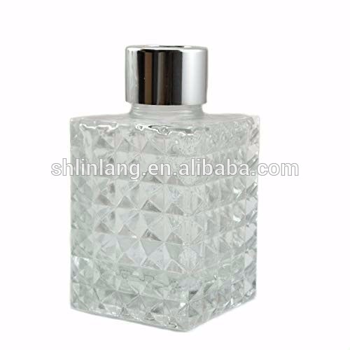 Ougual Diamond Emboss Square Glass Diffuser Bottles 9.5cm High 100ml France