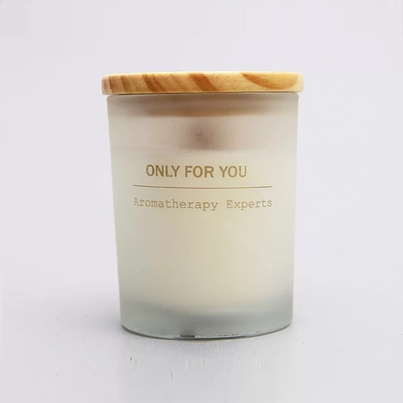China Manufacturer for Amber Glass Round Bottle - Shanghai Linlang Wholesale Custom Logo Print Frosted Glass Candle Jar With Wood Lid – Linlang