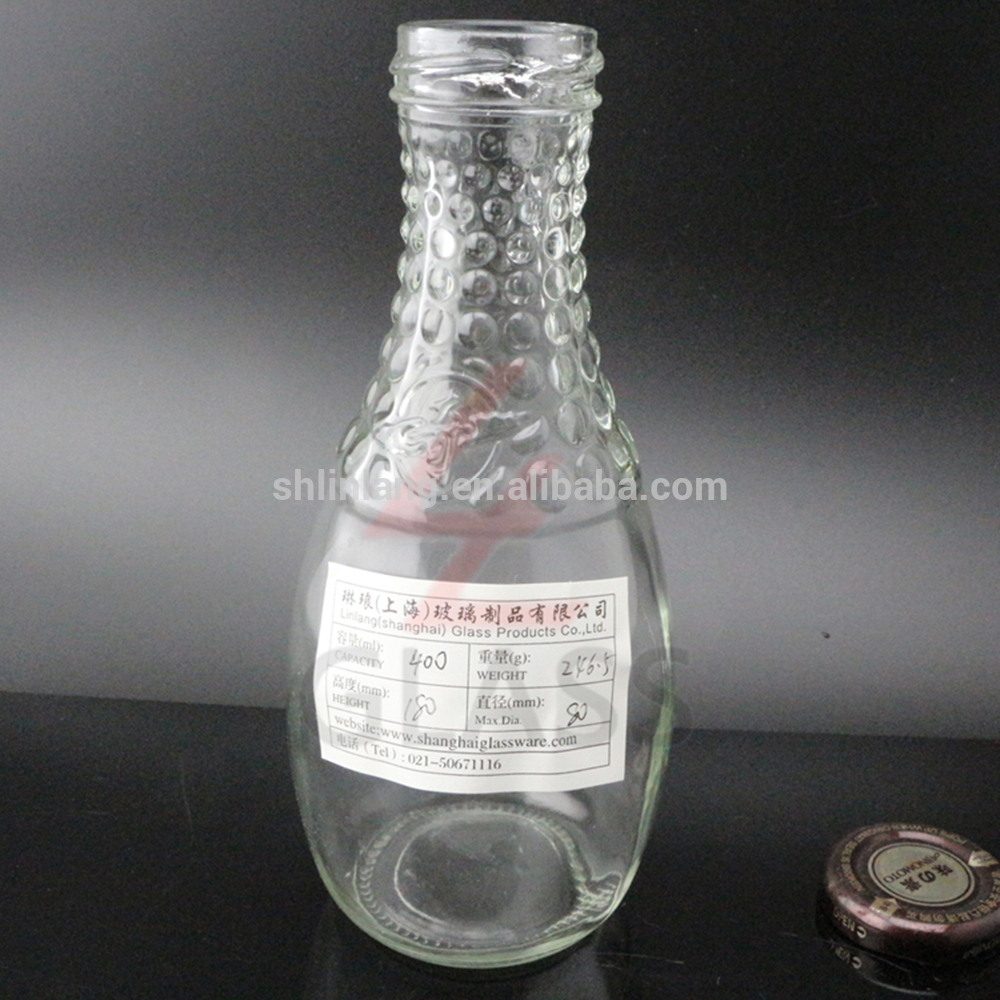 skräddarsydda glas saft flaska med gravyr logo 400ml
