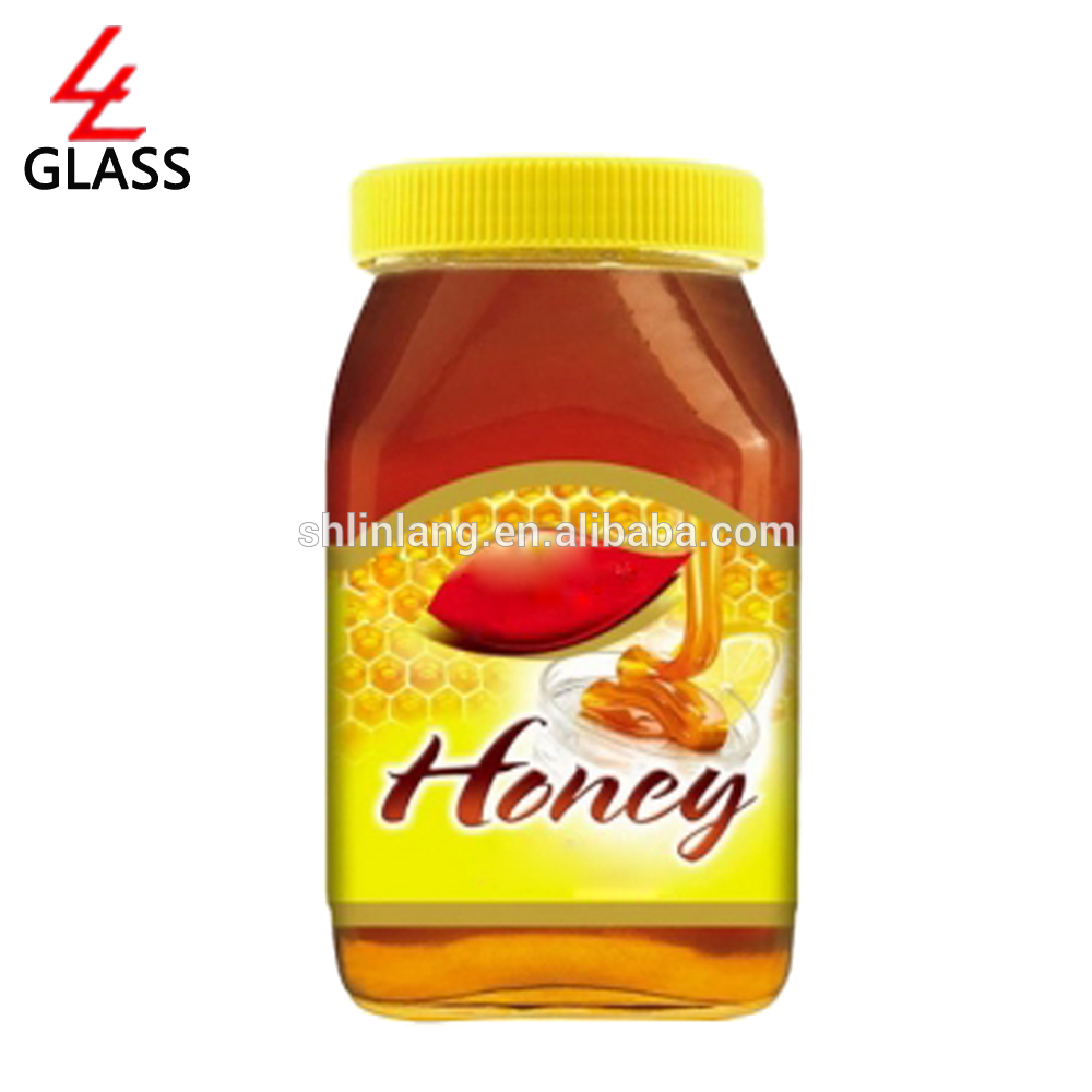 shanghai linlang Honey Comb Shaped Empty 500g Hexagon Honey Jar Glass with Hexagon Wooden Cap