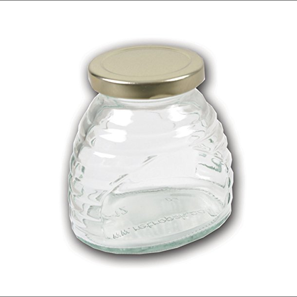 Skep 12 oz kaca Jar kanggo madu emas logam lug tutup