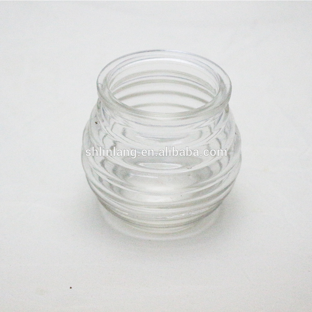 Chinese Professional Square Honey Glass Bottle - round shape glass candle holder with stripe on sale – Linlang