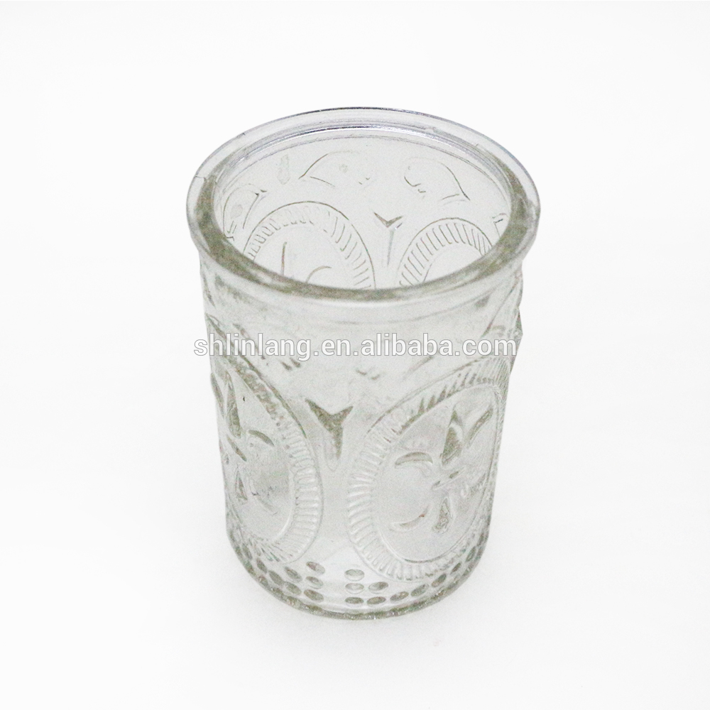 glass candle cup with embossment