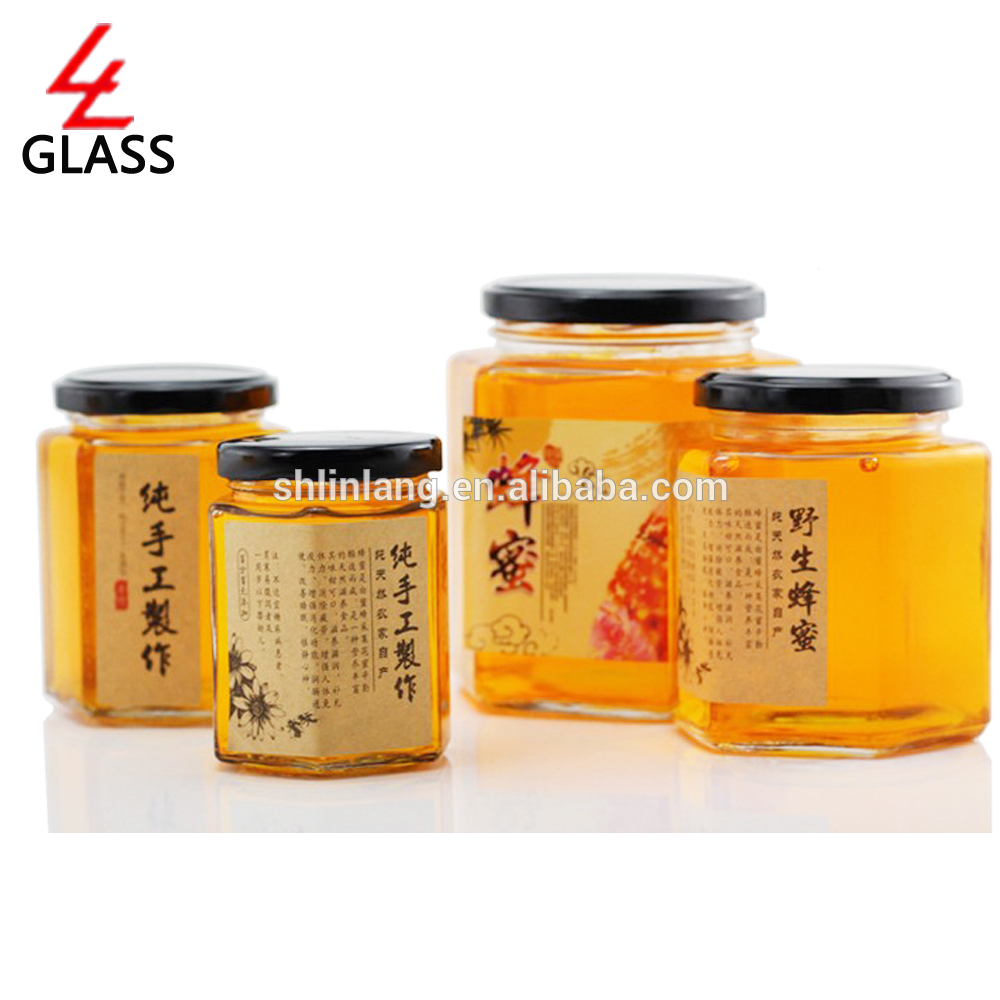 Шанхай linlang 500мл Евтини Clear квадратен мед стъклен буркан с капачка за калай Мед
