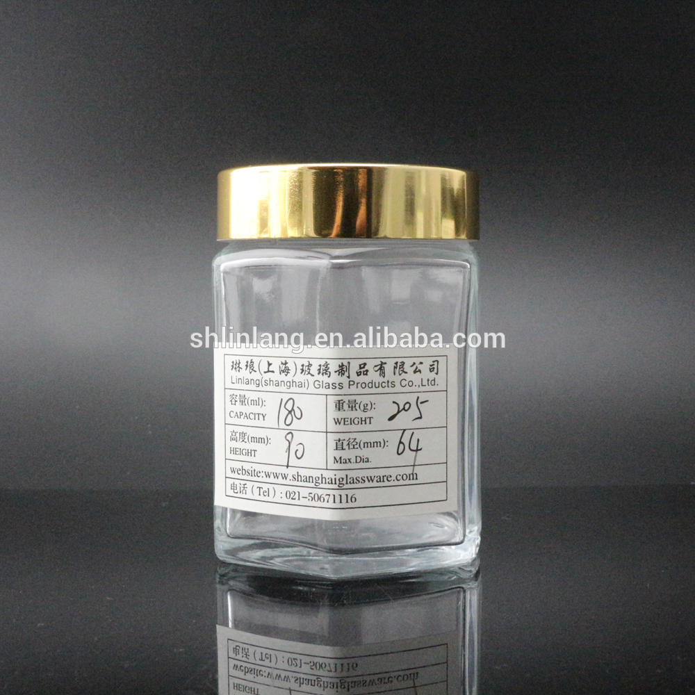 Šanhajas linlang 9 oz 6 oz sešstūra stikla burka medus iepakošanai