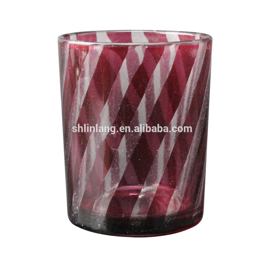 Clear Glass Candle Holder Purple Stripe Pattern