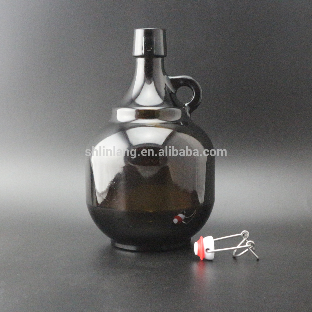 Shanghai Linlang Amber Glass Growler Cold Brewed Coffee Glass Bottle With flip top or screw cap 2L For Sales