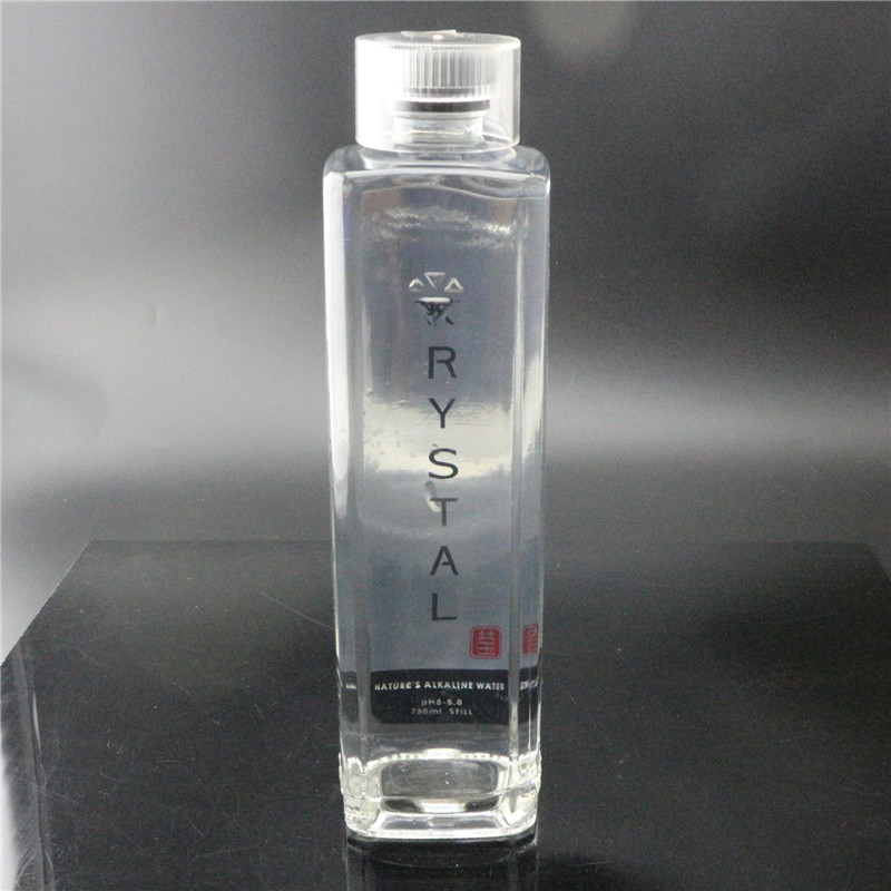 high end clear square glass water bottle 1L