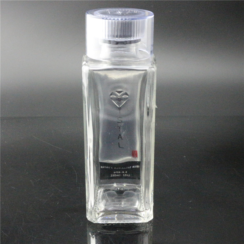 high end clear square shaped water bottle 250ml