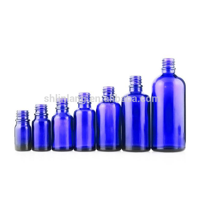 Personal care industry cosmetic use jar with screw dropper 100ml 50ml 30ml 20ml 15ml 10ml 5ml blue glass essential oil bottle