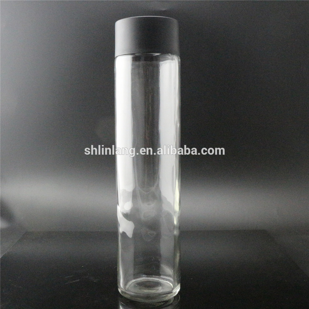 Linlang super star glass products stocked 800ml clear voss water glass bottle with black cap