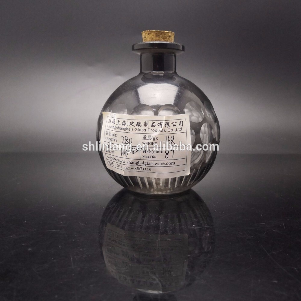 Rund flaske for oljer sfærisk klar sort diffuser siv glassflaske 250ml