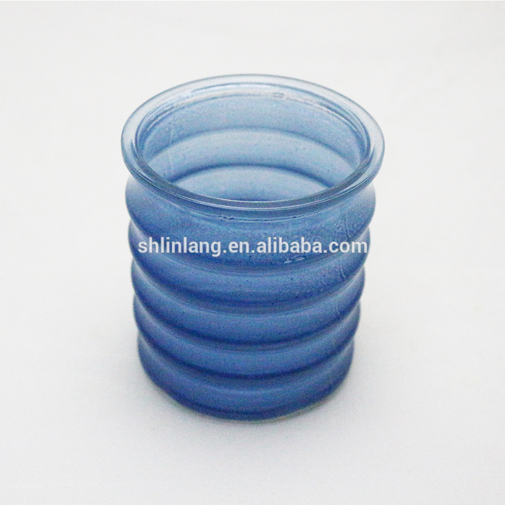 newest blue color screw thread glass candle holder