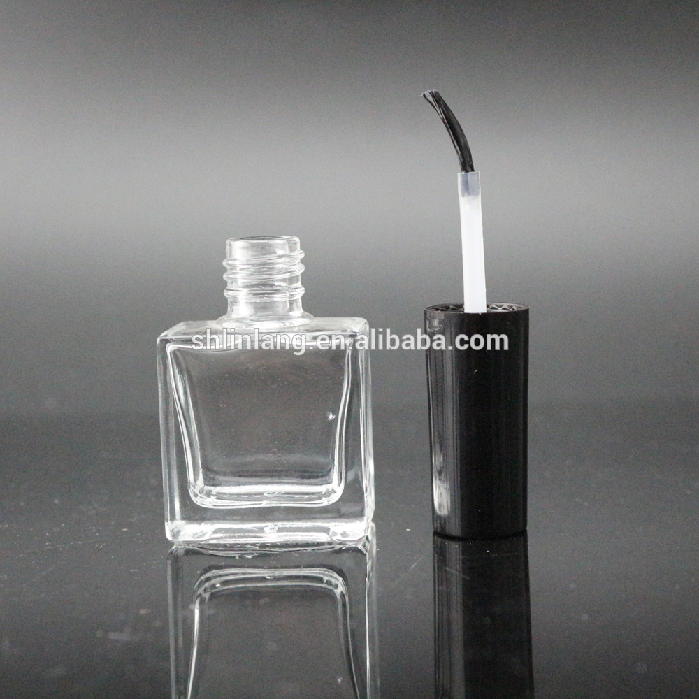 Shanghai linlang Hot Selling Square Shaped Nagellak Glass Bottle mei Black Screw Cap Dupont Brush