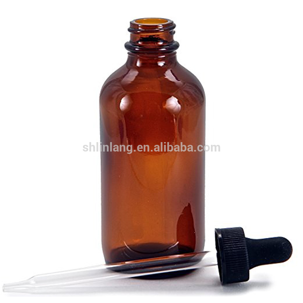 Linlang hot selling glass dropper bottle 50ml amber color lug finish 18mm