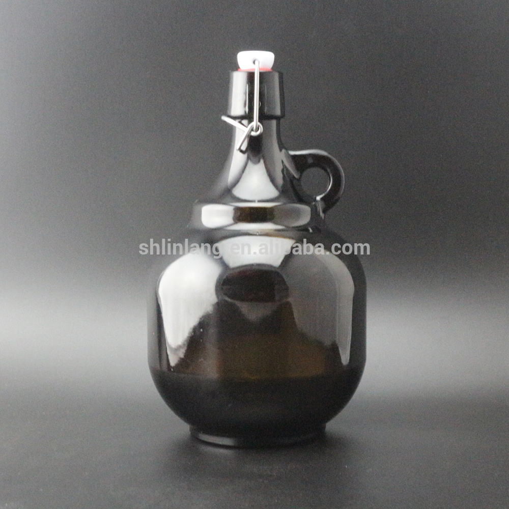Shanghai Linlang Wholesale PALLA Amber Growler Round Glass Bottle 2l Top Cap 64oz Swing