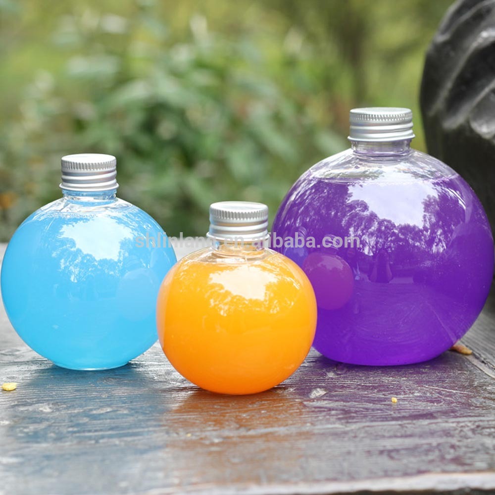 Linlang venta caliente del jugo de vidrio de alta calidad forma de bola botella de 10 oz 350ml