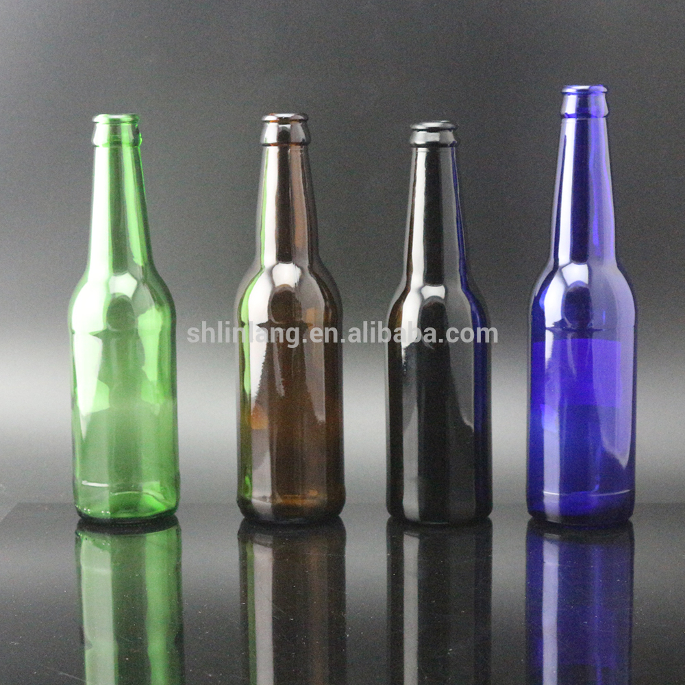 शांघाय Linlang घाऊक अंबर स्पष्ट हिरव्या निळा रिक्त बिअर बाटली किंमत