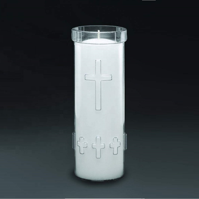 Linlang Shanghai Wholesale 7 Days 8" inch Religious Glass Candles Prayer Candle Jar Glass Cross Candle Holder