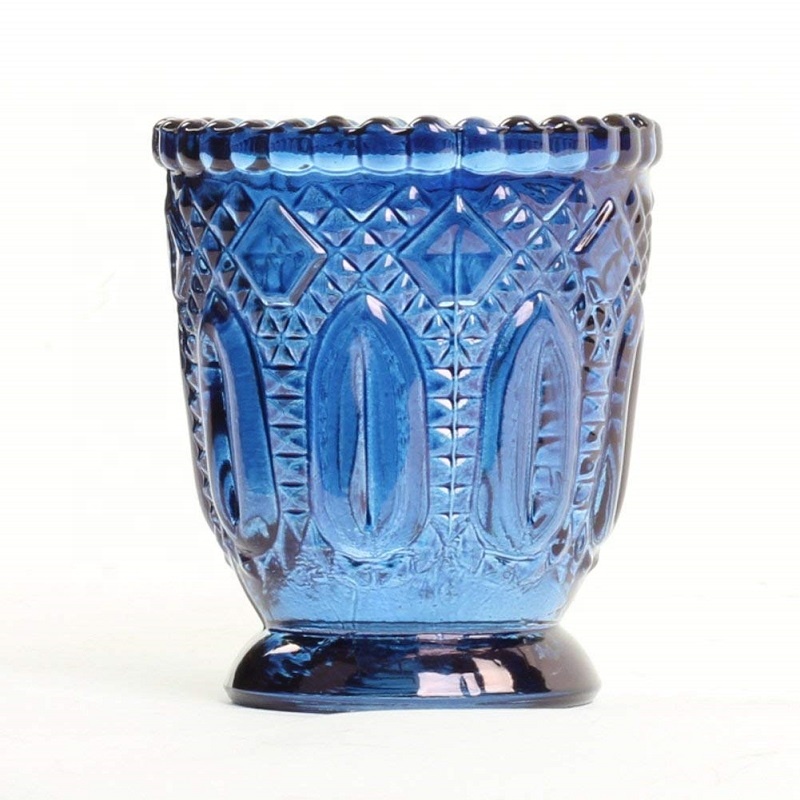 Titulares Linlang grosso de vidro do vintage Vela de Promessa titulares Cobalt Blue Glass Candle
