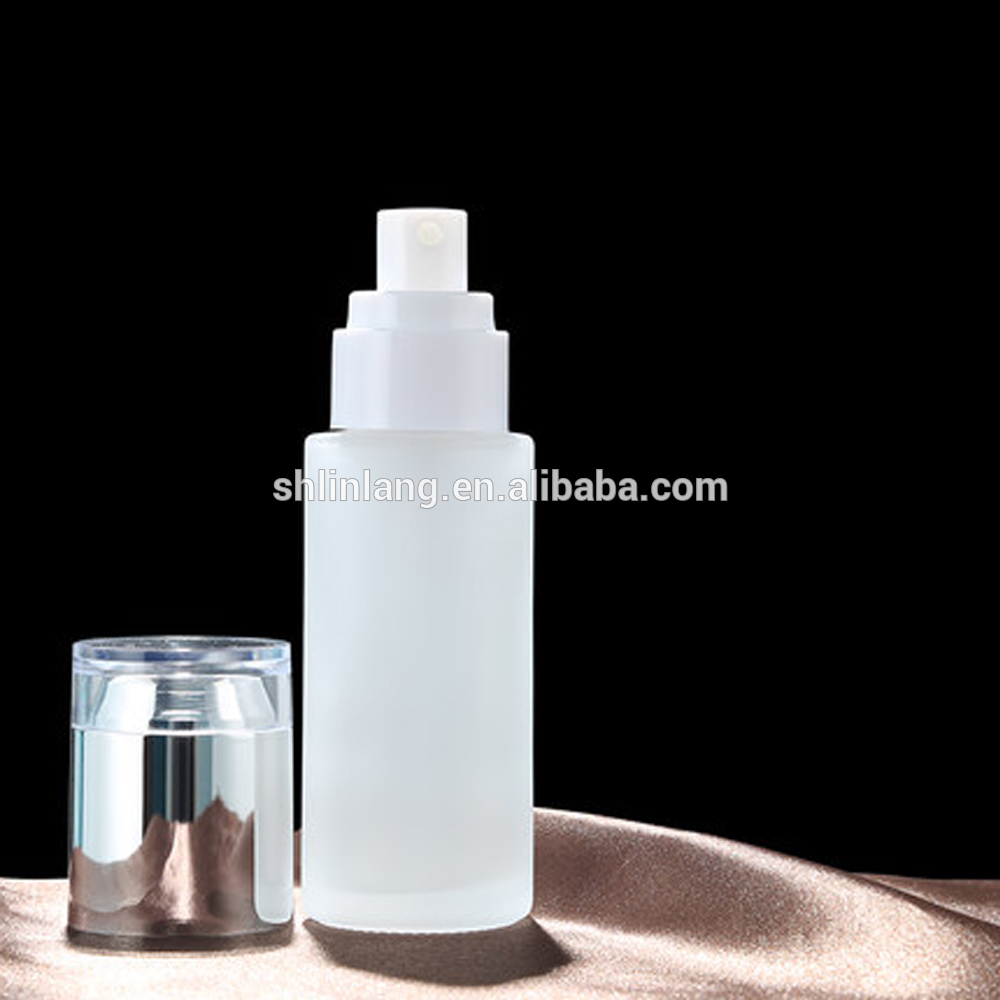 shanghai Linlang kosmetisk 30 ml frostat glasflaska lotion pump 30 ml frostat glasflaska med plastlock