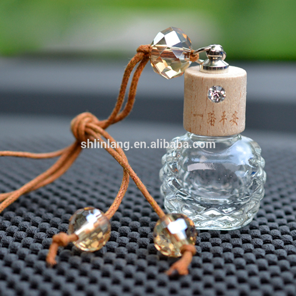 Shanghai Linlang suspensão carro ambientador garrafa carro de actualização tampão de madeira frasco de perfume de vidro vazia