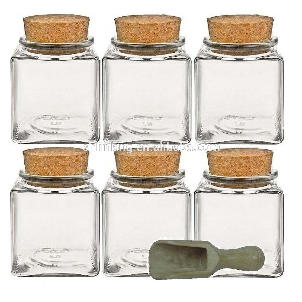 Linlang shanghai factory sale glassware products 100ml glass spice jar with cork lid