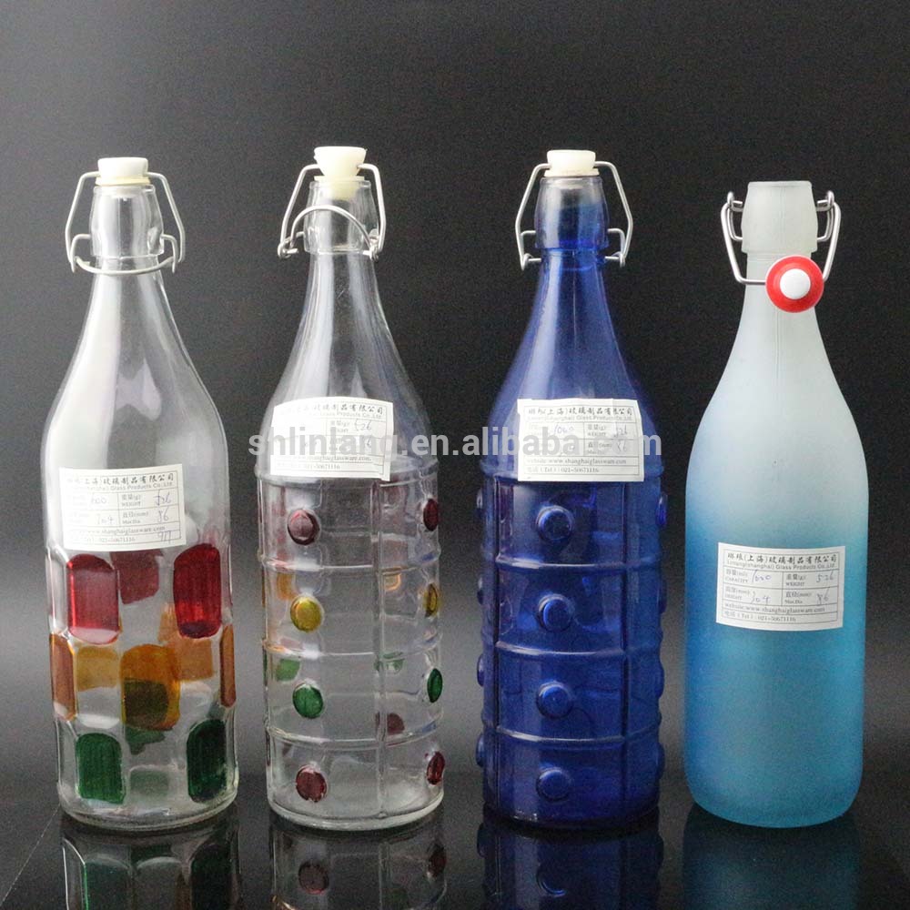Shanghai Linlang grossist 1000ml 1L färgad swing top glasflaskor