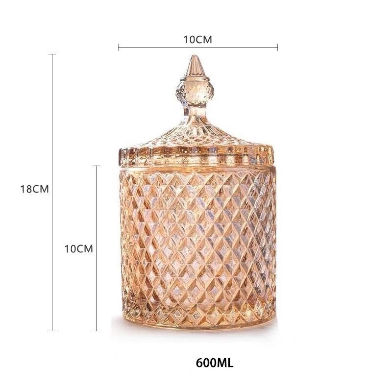 Online Exporter Medicine Glass Bottles - Linlang Hot Sale Vintage Colored Glass Candle Holders Geo Cut Glass Candle Jar With Lid – Linlang