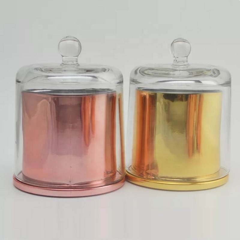 Linlang Shanghai Wholesale Gold Silver Glass Dome Candle Cover Domed Glass Candle Cloche Jar
