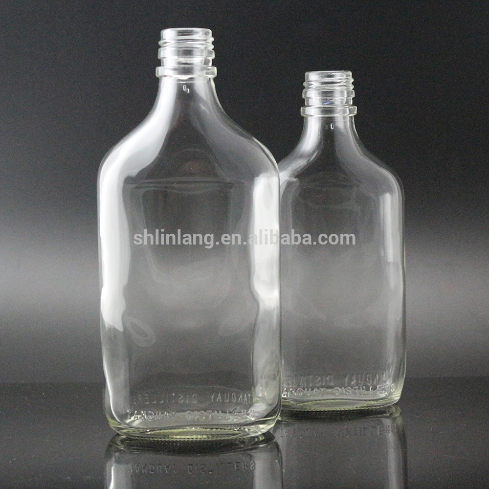 Shanghai linlang wholesale 250ml 350ml clear flat flask glass bottle