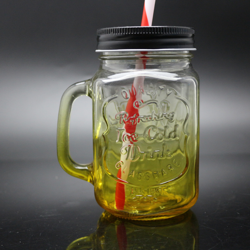 400ml Beverage industry drink use Yellow colored mason jars logo embossed mason jar