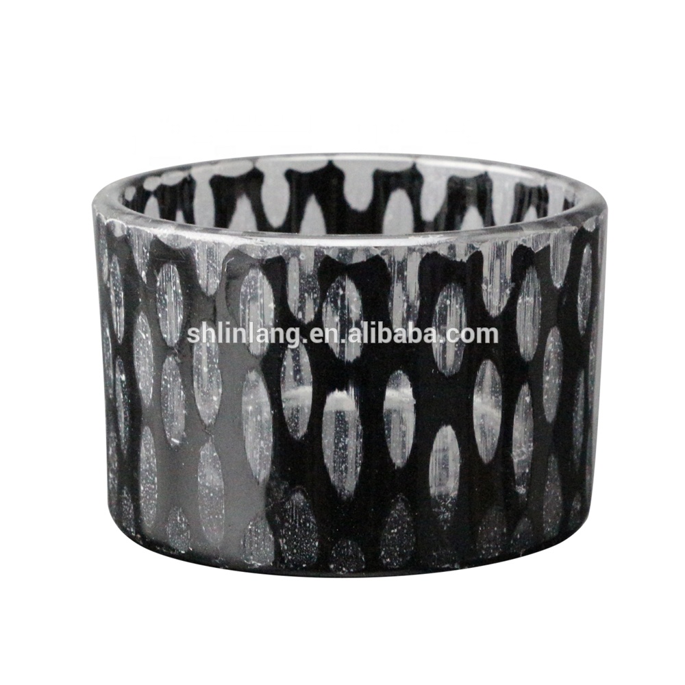 Linlang Wholesale Custom Pattern Small Round Glass Candle Holders Glass Tealight Candle Holder