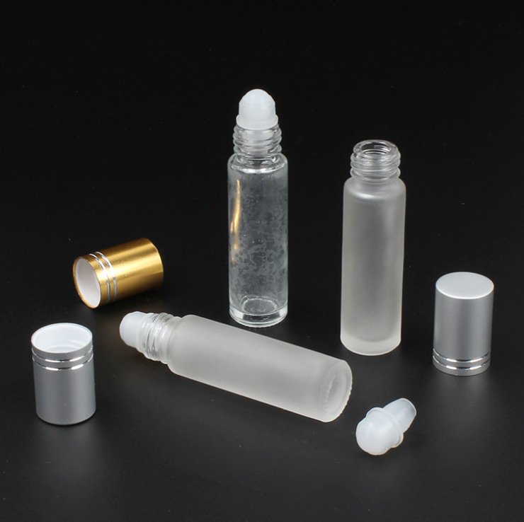 Custom 5ml clear frost roll on bottle 30ml 10ml 3ml 5ml with silver cap plastic roller ball