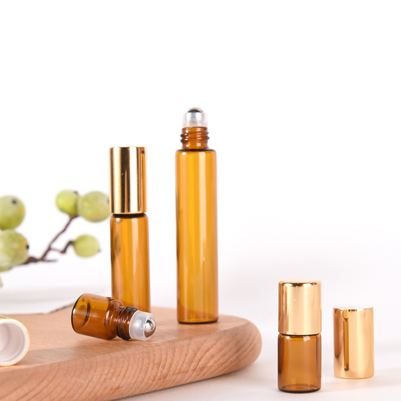 Custom amber 10ml roll on glass bottle perfume 3ml 5ml with stainless steel roller and cap