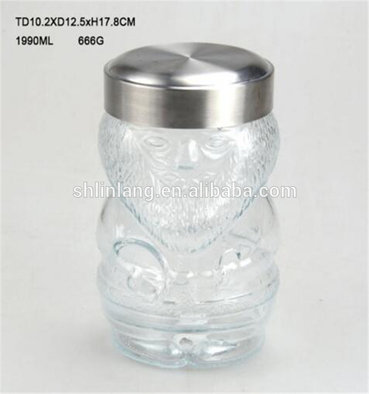 Linlang new design snowman shape glass storage jar with metal covers