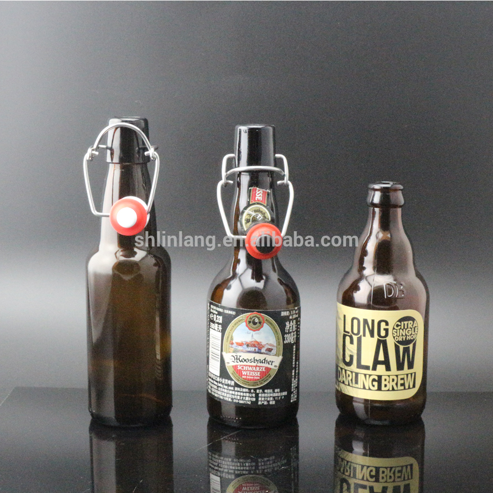 Shanghai Linlang wholesale ceramic swing top beer bottle amber glass swing top bottles