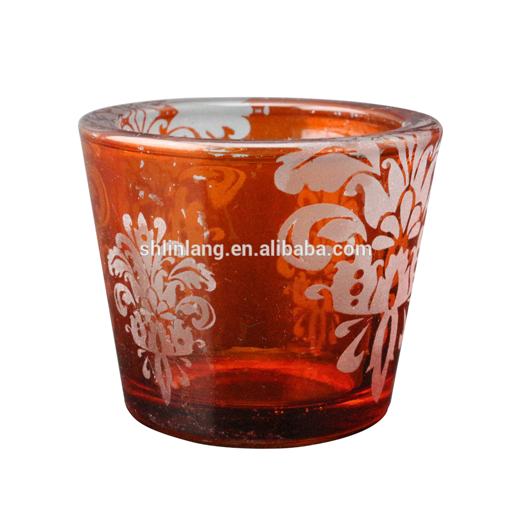 frosted jacinth glass candle holder with flower pattern