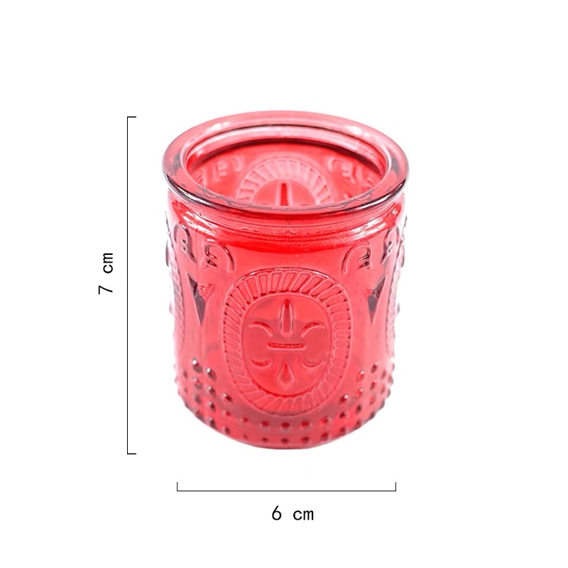 Shanghai Linlang საბითუმო Vintage რელიეფური Red Glass Candle Holder ფერადი მინის სანთელი ქილებში