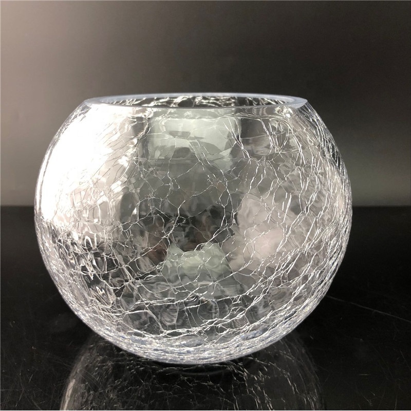 Shanghai Linlang  Wholesale Clear Round Crackle Glass Candle Holder