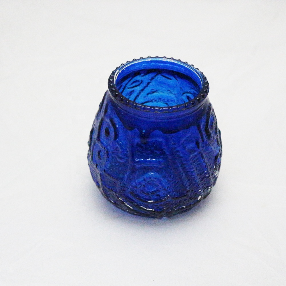 Linlang Wholesale Navy Blue Candle Holder Colored Glass Tealight Candle Holder