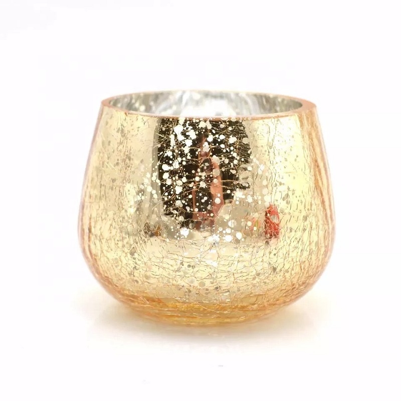 Factory Price For Crystal Tealight Candle Holder - Shanghai Linlang Wholesale Unique Gold Mercury Crackle Glass Candle Holder Round Glass Votive Candle Holder – Linlang