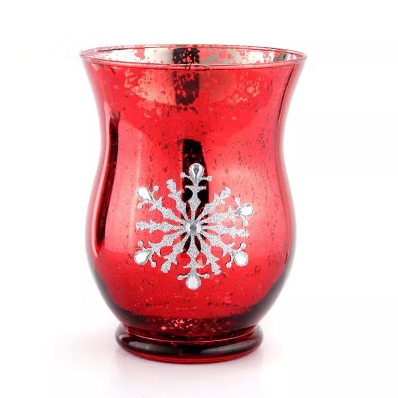 Linlang Shanghai Wholesale Christmas Decor Red Large Hurricane Glass Candle Holders