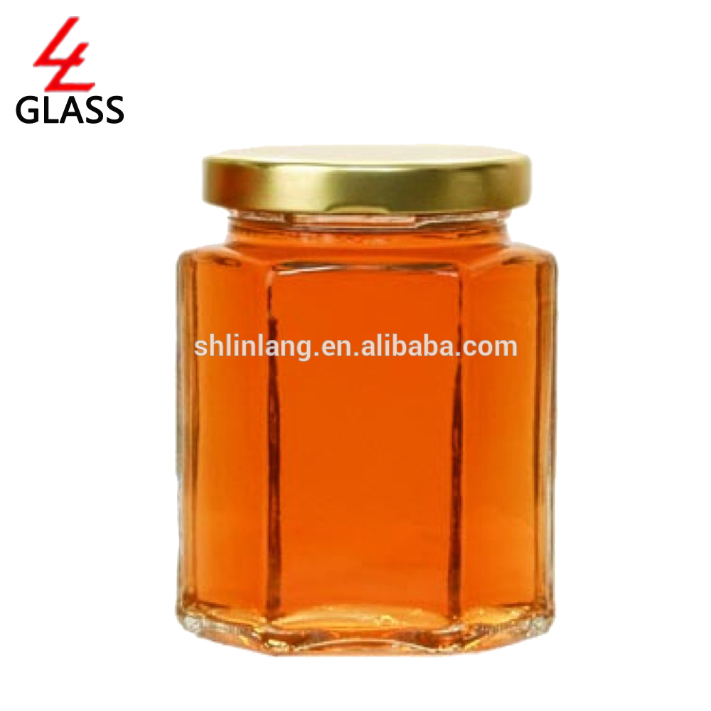 shanghai linlang 420ml cheap hexagon honey jars glass wholesale