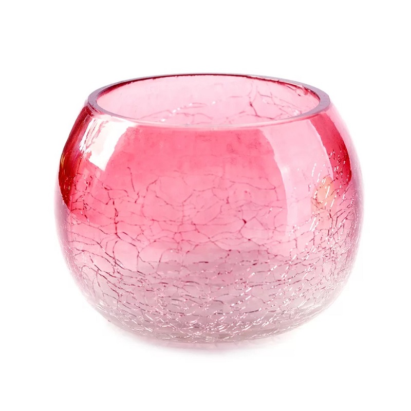 Shanghai Linlang Wholesale Unique Decorative Round Colored Cracked Glass Candle Holder