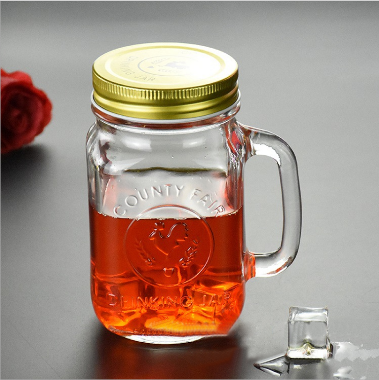 Mason Jars With Handles And Lids 455ml Mexico Rooster Cup Beer Mug Glass Jar Handle Mason Jar Drinking
