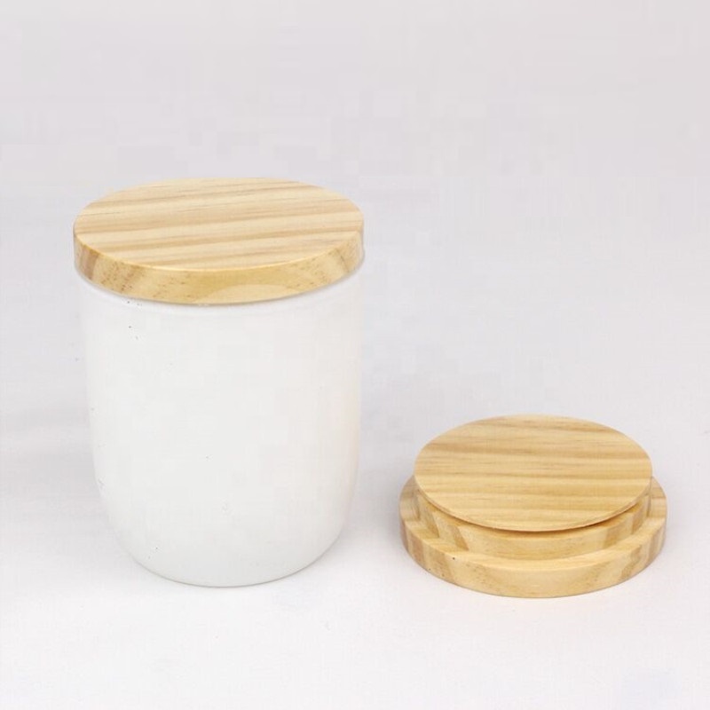 Shanghai Linlang ataca personalizado de vela de vidro Frascos branco fosco Candle Jars con tapas de madeira