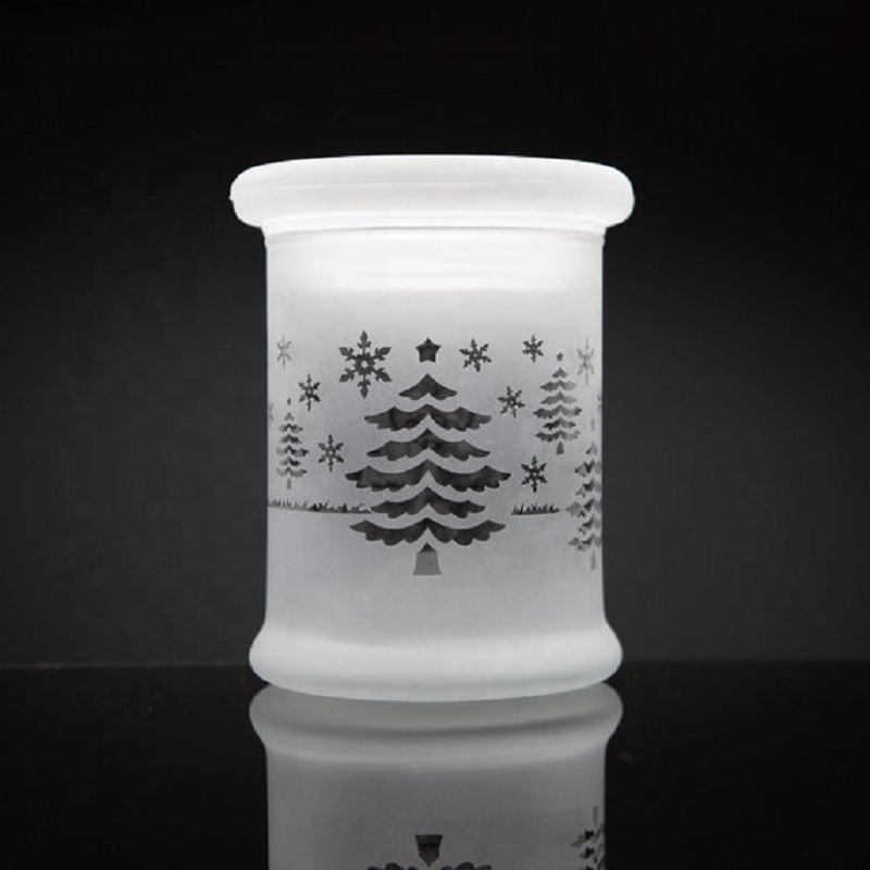 Linlang Shanghai Wholesale Christmas Tree Candle Holder Jar Frosted Glass Candle Bi Lid