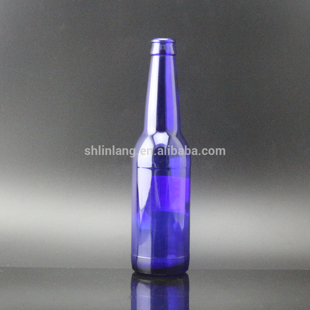 Shanghai Linlang wholesale 33cl blue cobalt glass beer bottle