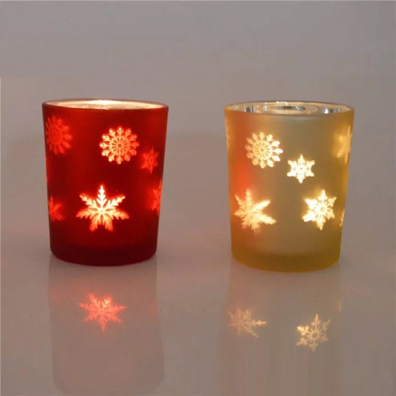 Shanghai Linlang Christmas Decorating Frosted Colored Glass Candle Jar Frosted Glass Votive Candle Holder